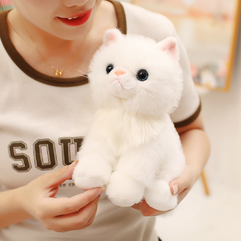 White Realistic Cat Plush Toy with fluffy fur, soft plush fabric, and a lifelike sitting kitten design