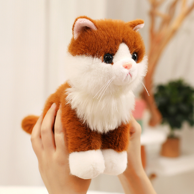 Dark Brown Realistic Cat Plush Toy with fluffy fur and a charming sitting kitten design