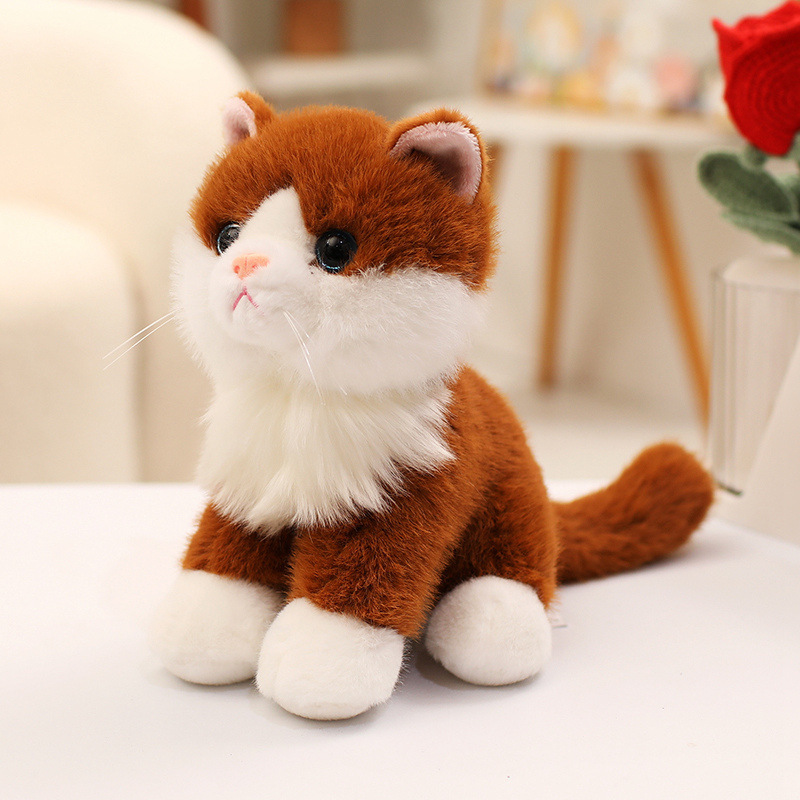 Dark Brown Realistic Cat Plush Toy with soft fluffy fur and lifelike sitting kitten design