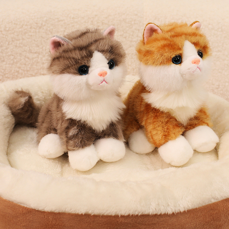 Brown Tabby and Orange Tabby Realistic Cat Plush Toys with fluffy tails and lifelike sitting kitten designs