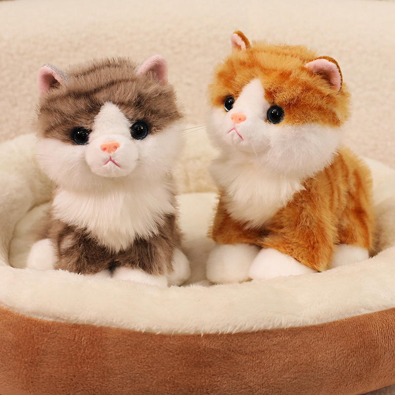 Brown Tabby and Orange Tabby Realistic Cat Plush Toys with soft fluffy fur and realistic kitten details