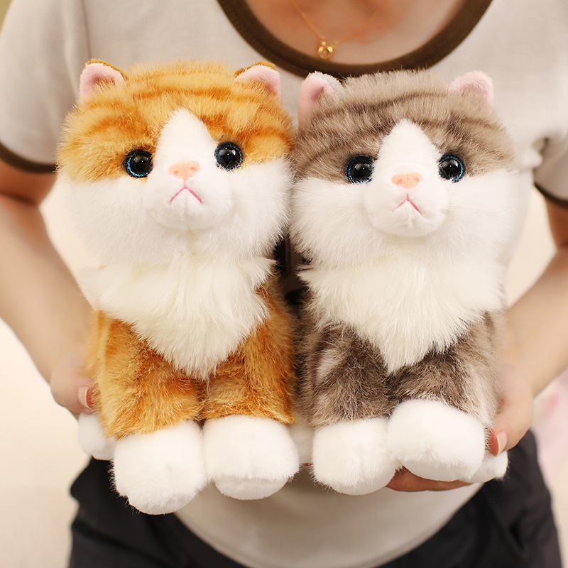 Orange Tabby and Brown Tabby Realistic Cat Plush Toys with soft fluffy fur and expressive kitten faces