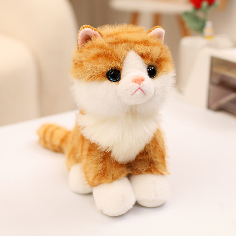 Orange Tabby Realistic Cat Plush Toy with fluffy tail, soft plush fur, and adorable sitting pose