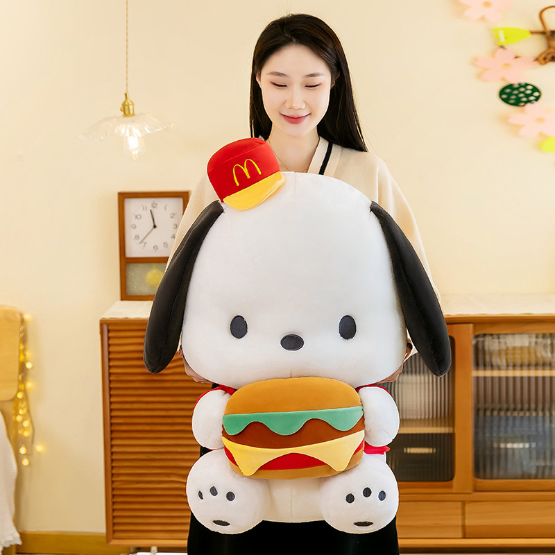 Cute Burger Dog Plush Toy with a soft plush fabric and adorable burger design, perfect for cuddling, decorating, and gifting