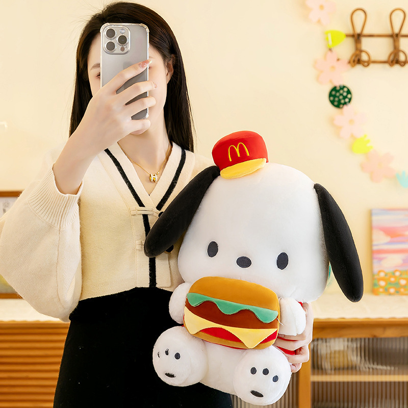 Cute Burger Dog Plush Toy in a cozy room, adding a playful touch to everyday relaxation and home decor