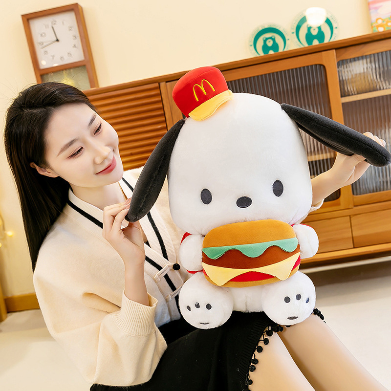 Cute Burger Dog Plush Toy with floppy ears, soft plush fabric, and a cozy companion style