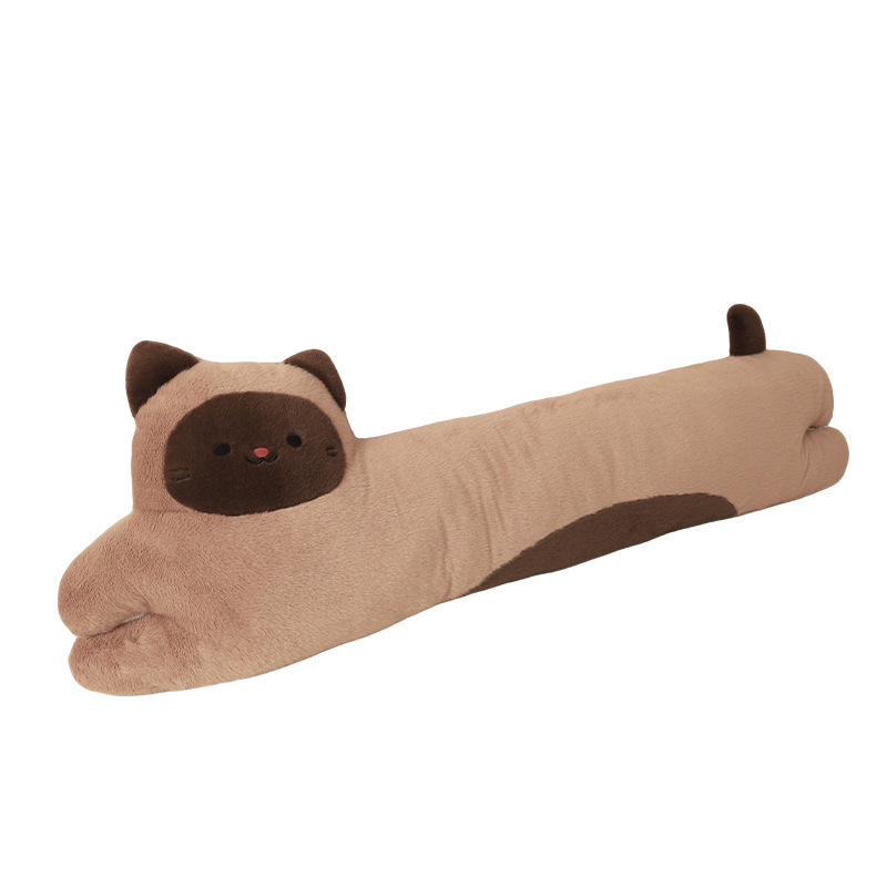Siamese Cat Long Plush Pillow with a soft elongated body, plush fabric, and fluffy PP cotton filling for hugging, sleeping, and everyday comfort