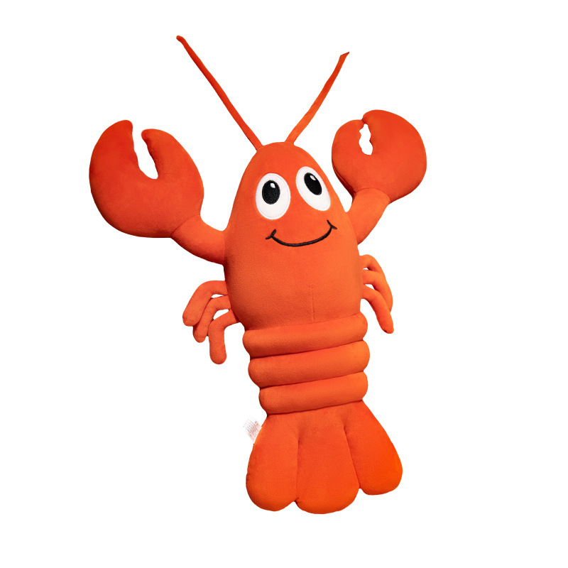 Cute Lobster Plush Pillow with soft plush fabric, a cheerful embroidered face, oversized claws, and PP cotton filling