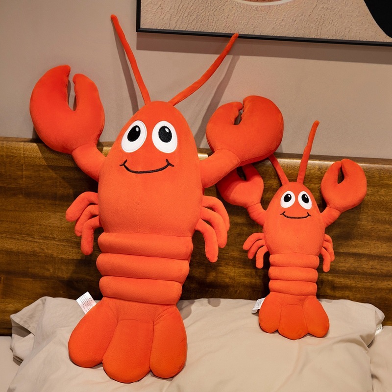 100 cm and 60 cm Cute Lobster Plush Pillows featuring smiling lobster designs, soft plush fabric, and oversized claws displayed together for size comparison