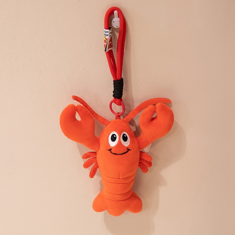 18 cm Cute Lobster Plush Keychain with soft plush fabric, a cheerful embroidered face, oversized claws, and a hanging strap for bags, backpacks, or keys