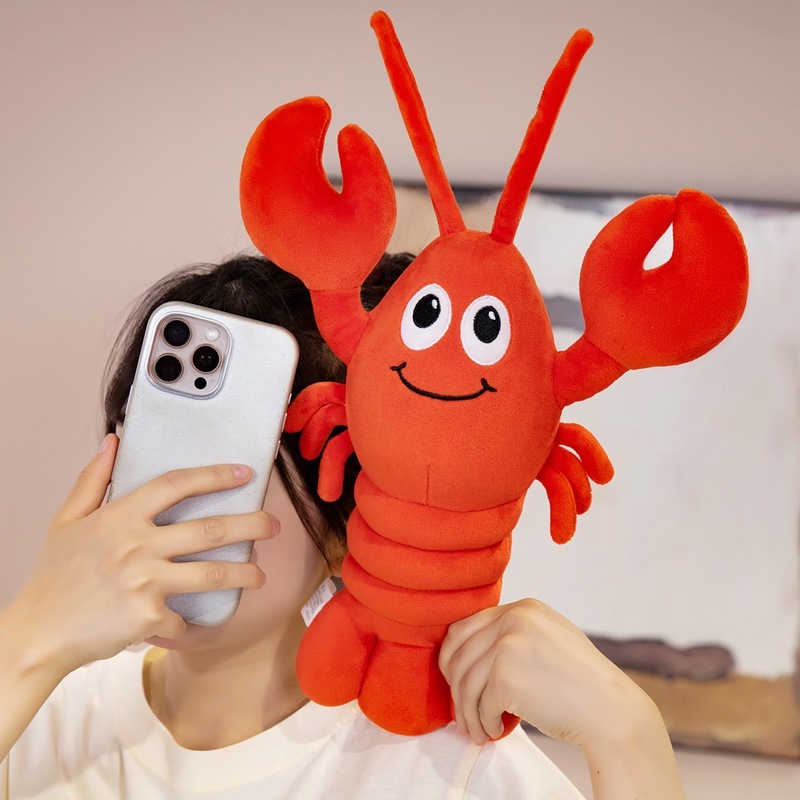 35 cm Cute Lobster Plush Pillow featuring a smiling lobster design with oversized claws, soft plush fabric, and a fun companion for everyday comfort