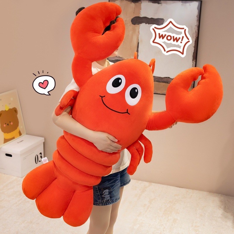 Cute Lobster Plush Pillow with playful smiling face, oversized claws, and soft plush body, bringing a fun and cozy touch to any space