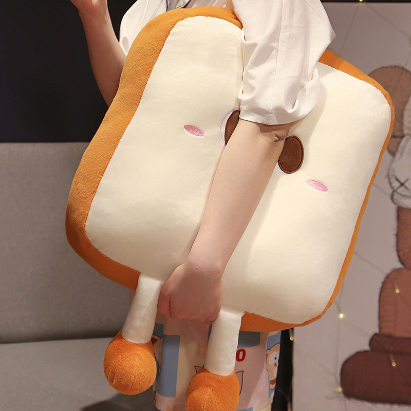 Cute Toast Plush Pillow with a smiling face for cuddling and cozy comfort