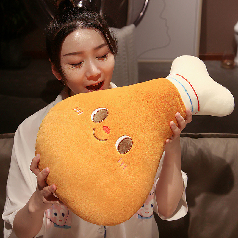 Chicken Drumstick Plush Pillow hugged for soft comfort and cozy relaxation