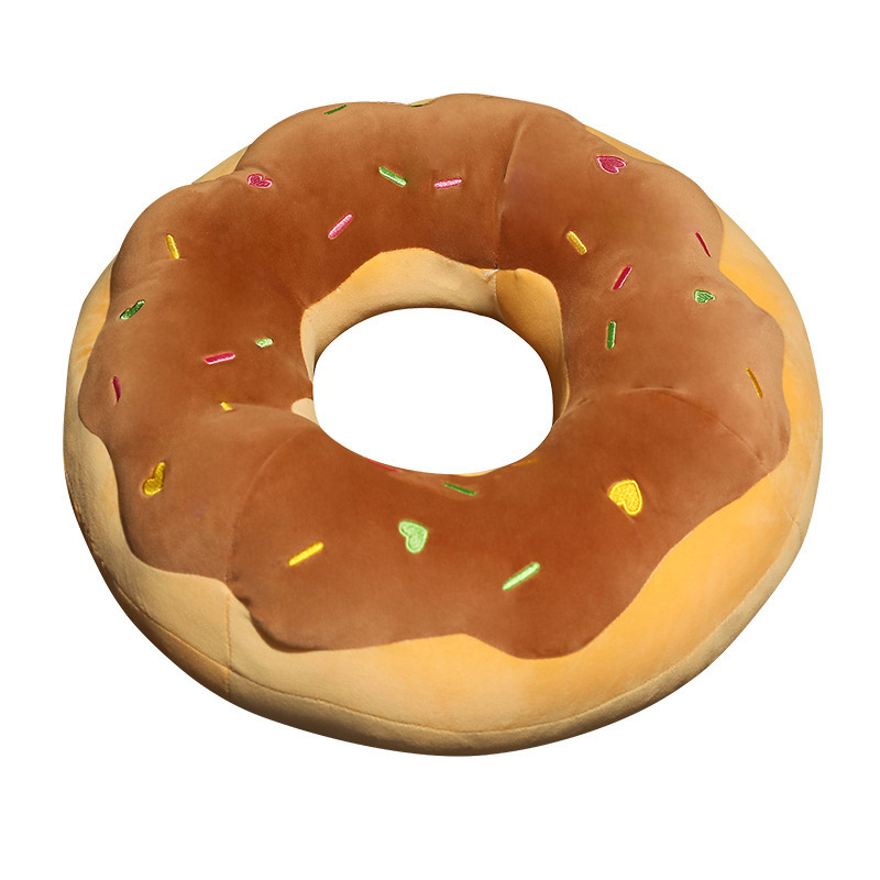 Chocolate Donut Plush Pillow with soft plush fabric and colorful embroidered sprinkles on a white background