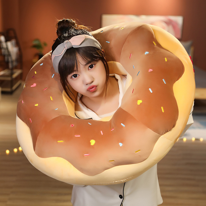 Chocolate Sweet Donut Plush Pillow featuring soft plush fabric and colorful embroidered sprinkles