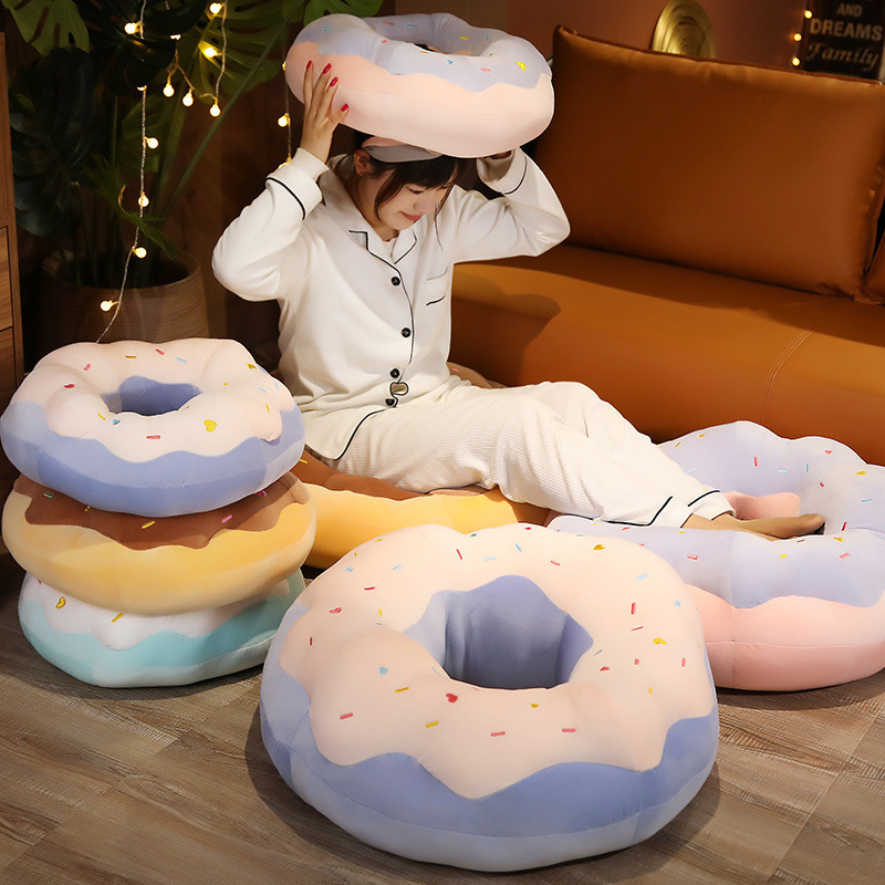 Sweet Donut Plush Pillows creating a cozy seating area with seat cushions and decorative accents