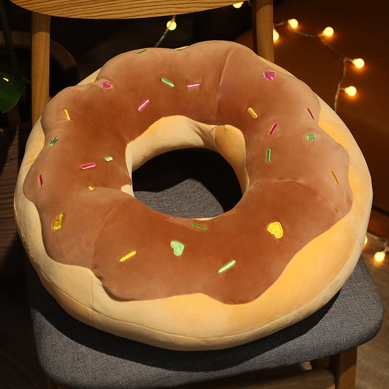 Chocolate Donut Plush Pillow with soft plush fabric and colorful embroidered sprinkles