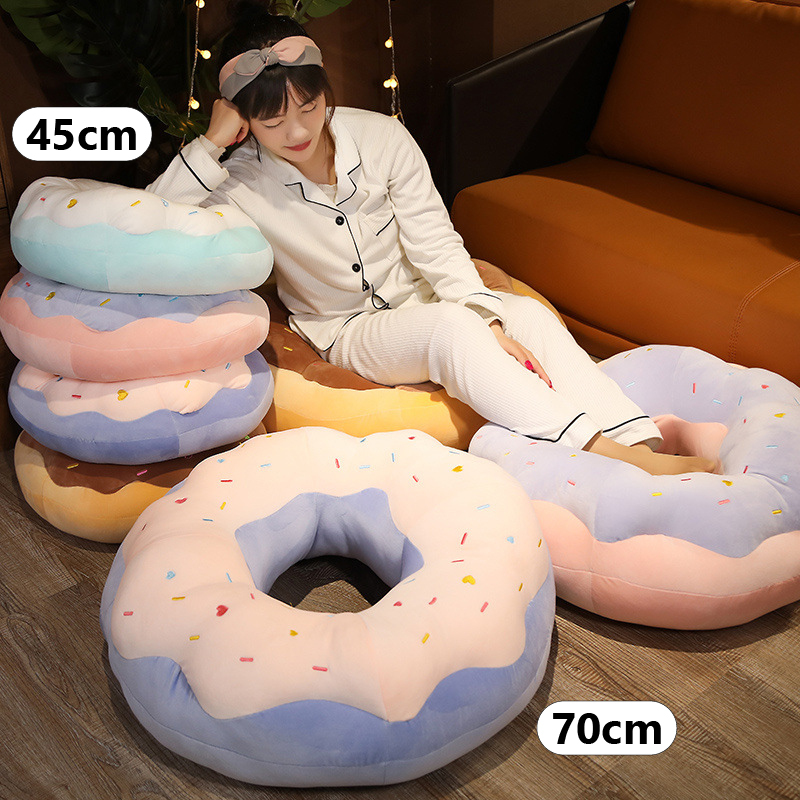 Sweet Donut Plush Pillows in 45 cm and 70 cm sizes for seating, relaxing, and home decor