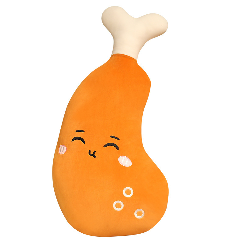 Cute Chicken Drumstick Plush Pillow with Smiling Eyes expression in soft plush fabric, ideal for hugging, relaxing, gifting, and home decor