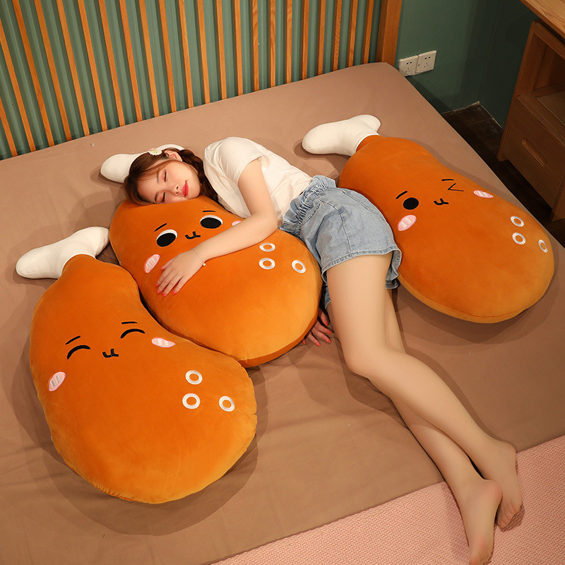 Soft Chicken Drumstick Plush Pillow used as a cuddly pillow for sleeping, lounging, and everyday bedroom relaxation