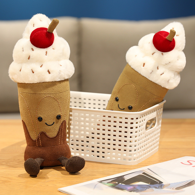 Chocolate Milkshake Plush Toys displayed on a tabletop with a storage basket, adding a cute dessert-inspired touch to desks, shelves, and cozy spaces