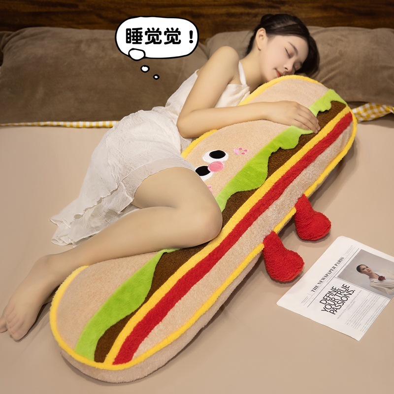 Hamburger Plush Pillow for hugging and sleeping, offering soft comfort for naps, bedtime, and relaxing on the bed