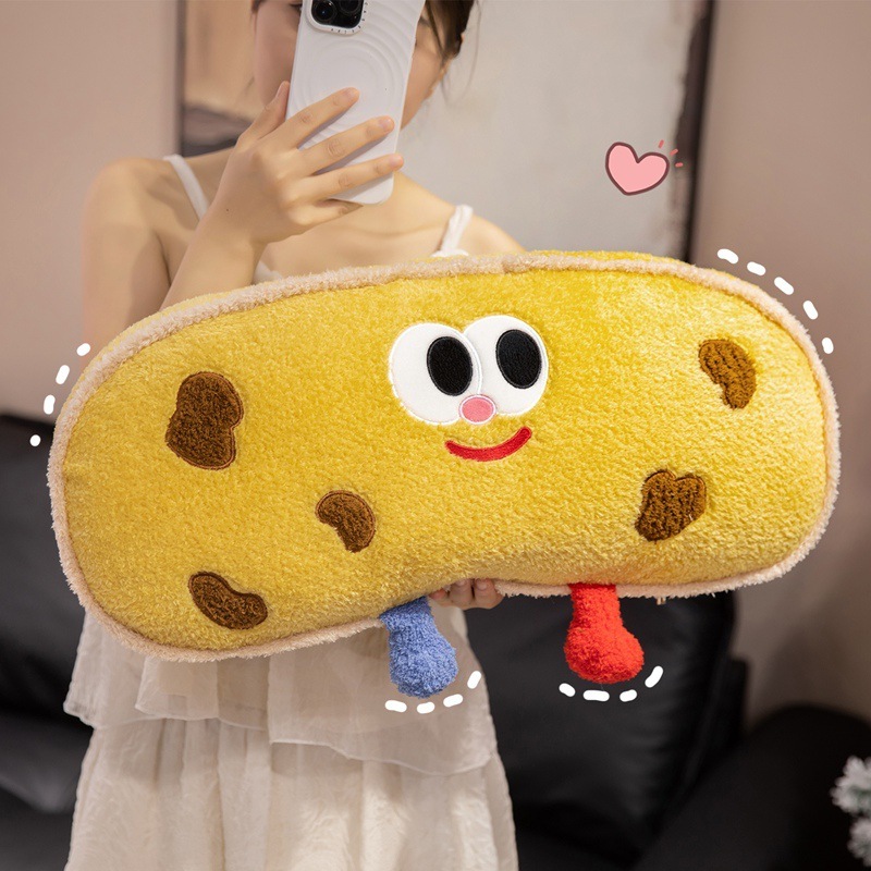 Yellow Cookie Plush Pillow with a cheerful smiling face, soft plush fabric, and playful design for hugging, lounging, and home decor