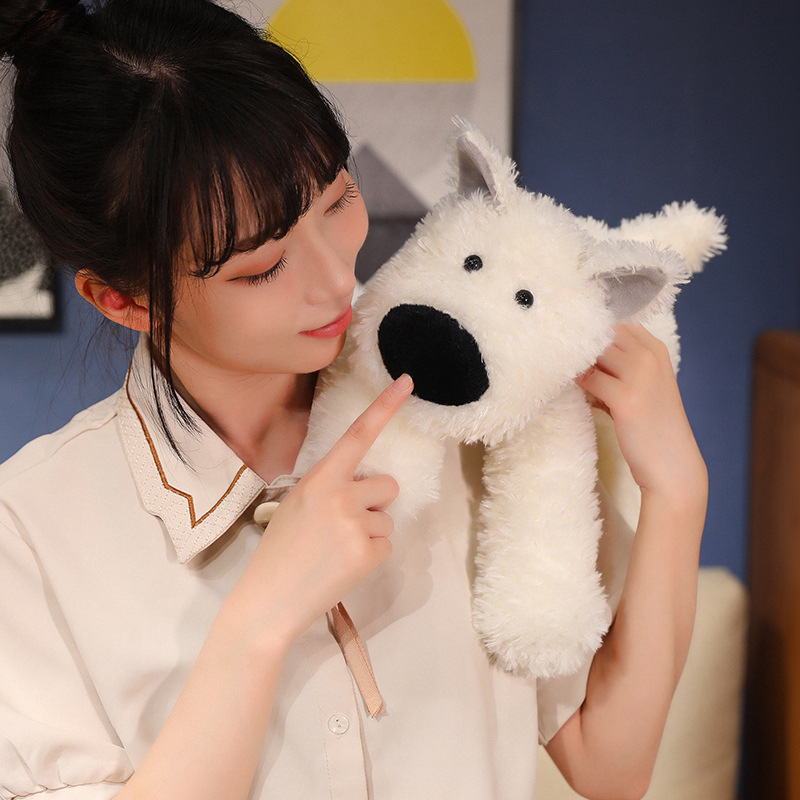 Bandana Dog Plush Toy featuring fluffy white plush, floppy ears, a soft oversized nose, and a cuddly puppy design