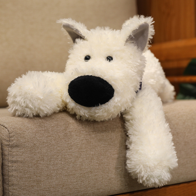 Bandana Dog Plush Toy featuring fluffy white plush, floppy ears, a soft oversized nose, and a charming puppy expression