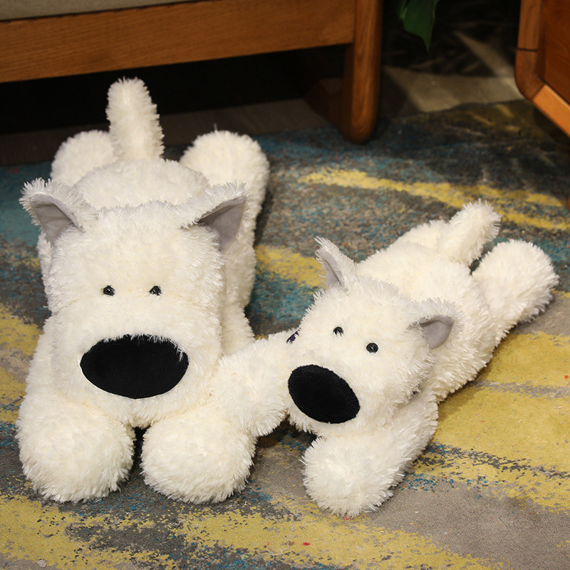 Bandana Dog Plush Toy in two sizes with fluffy white plush, a charming puppy design, and a soft cuddly look for cozy home decor and everyday comfort
