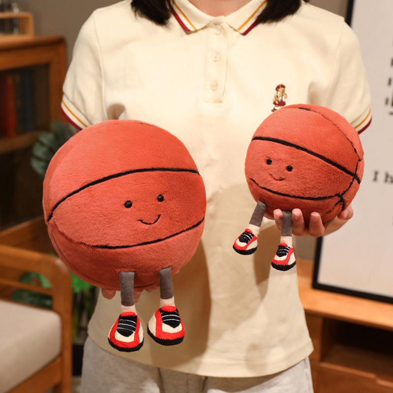 Basketball Plush Toy in multiple sizes featuring a cute smiling basketball design with soft plush fabric, perfect for hugging, collecting, and decorating cozy spaces