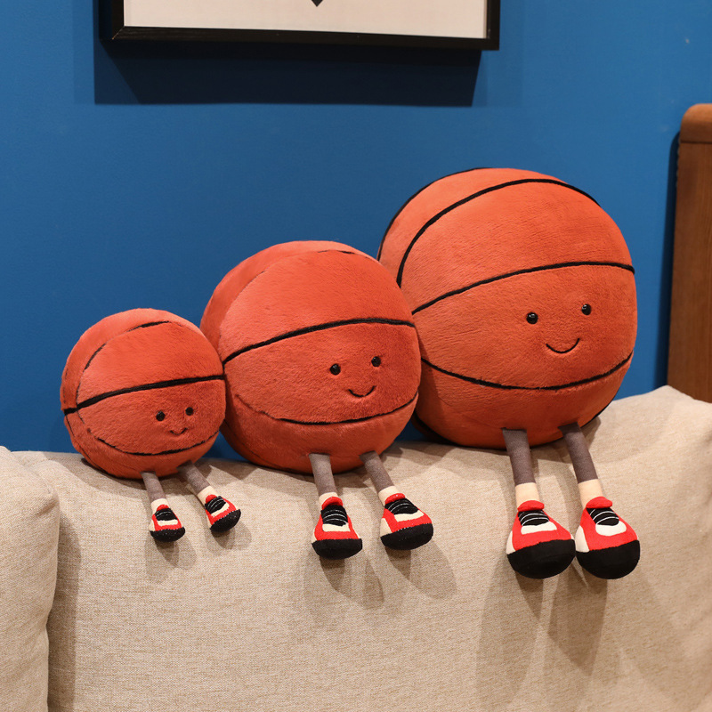 Basketball Plush Toy in multiple sizes with a cute smiling basketball design, perfect for displaying, collecting, or decorating sofas and cozy living spaces