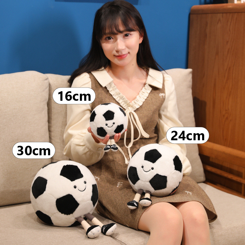 Soccer Ball Plush Toy available in 16 cm, 24 cm, and 30 cm sizes for display, hugging, and gifting