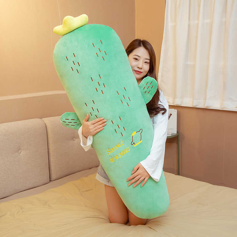Cactus Plush Pillow featuring soft plush fabric, a long body design, embroidered details, and PP cotton filling