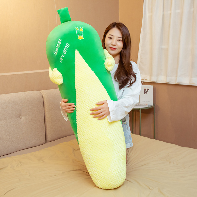 Corn Plush Pillow featuring soft plush fabric, a long body design, textured corn details, and PP cotton filling
