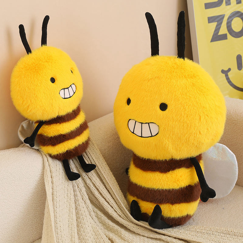 Bee Plush Toy featuring adorable smiling bumblebee plush toys with soft plush fabric, fluffy striped bodies, and tiny wings, perfect for cuddling, displaying, and cozy home decor