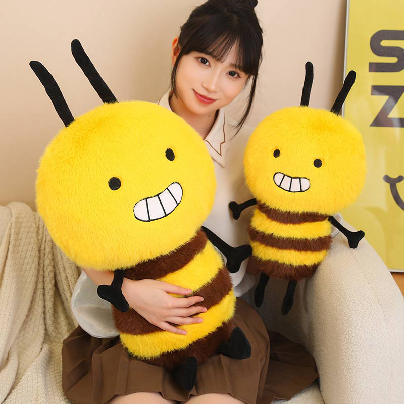 Bee Plush Toys in two sizes featuring soft plush fabric, fluffy striped bodies, tiny wings, and cuddly bumblebee designs for collecting or gifting