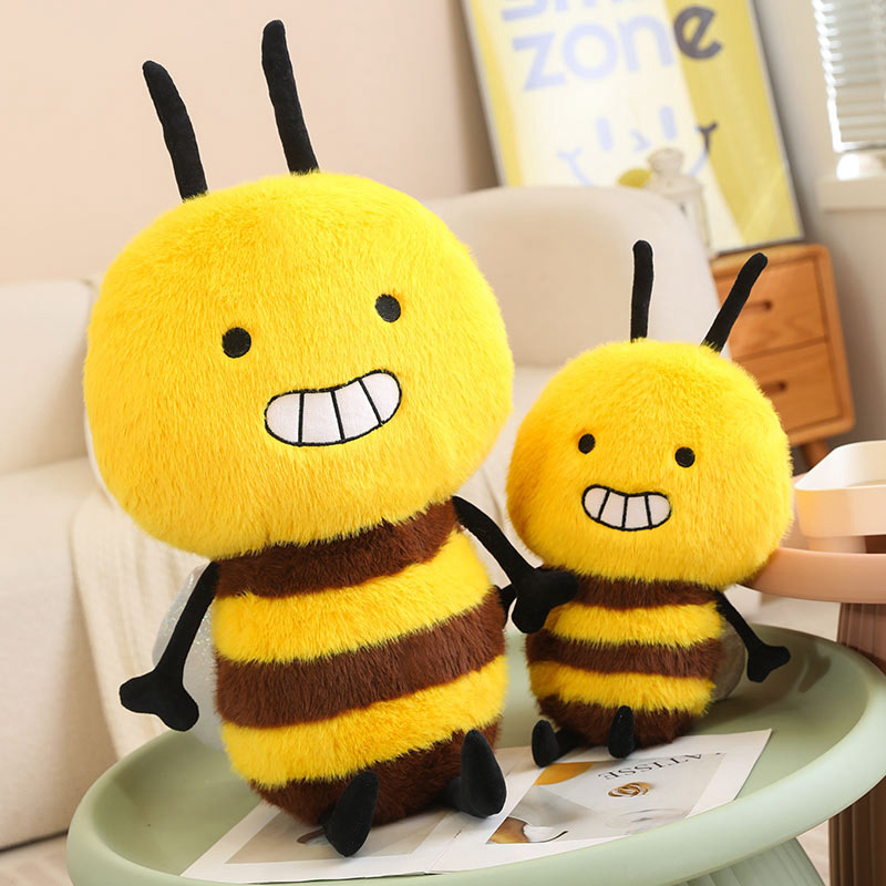 Bee Plush Toy featuring two smiling bumblebee plush toys with soft plush fabric, fluffy striped bodies, and tiny wings, perfect for cuddling and displaying together