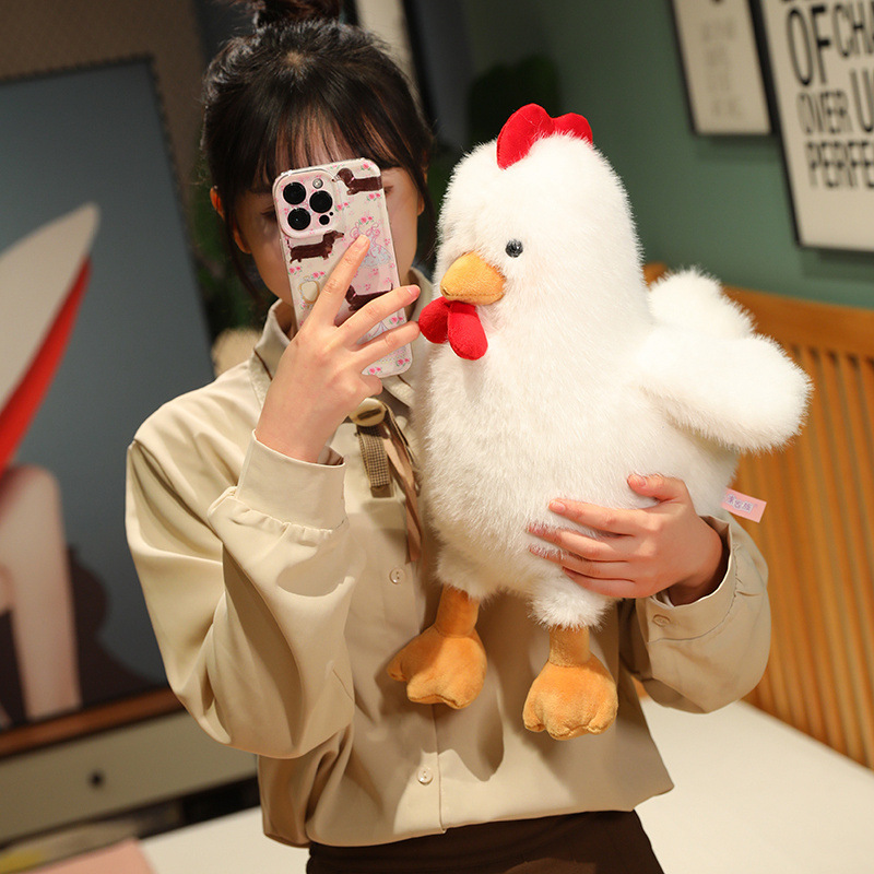 White Cute Chicken Plush Toy with soft fluffy plush fabric, perfect for hugging and display