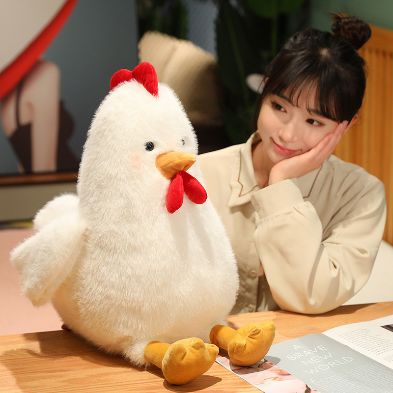 White Cute Chicken Plush Toy featuring soft fluffy plush fabric for cozy desk decor and everyday companionship