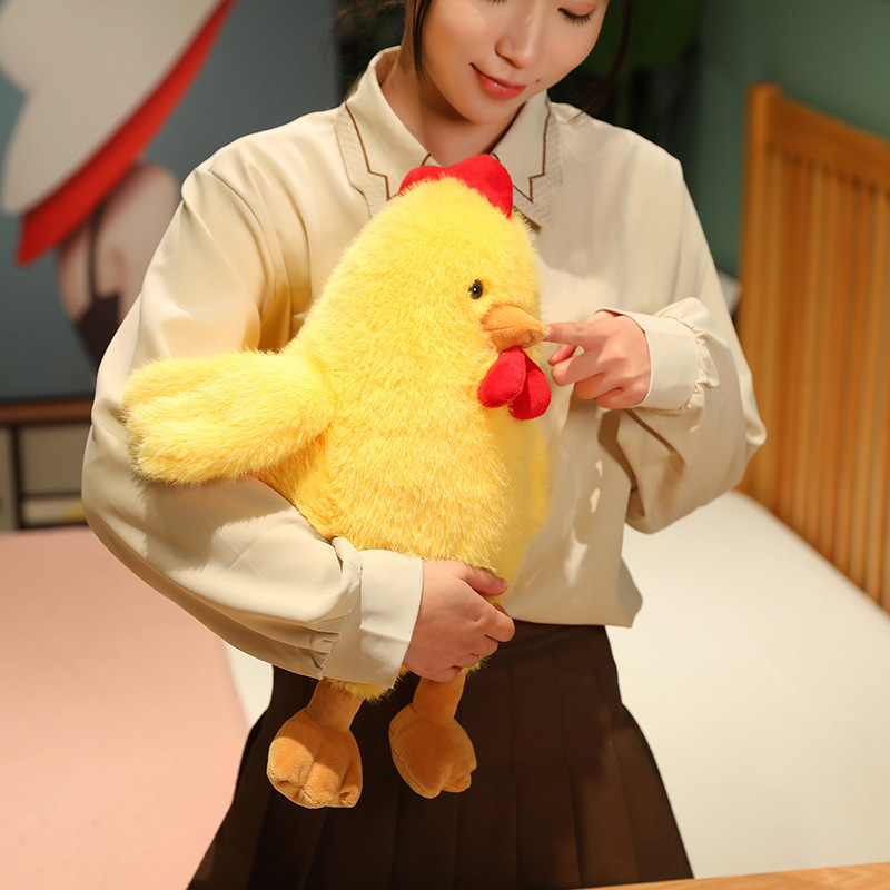 Yellow Cute Chicken Plush Toy featuring a soft fluffy texture and cuddly huggable design