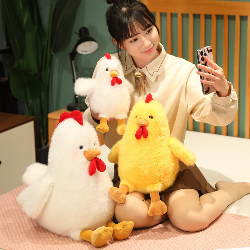 Cute Chicken Plush Toys in multiple sizes with soft plush fabric, ideal for cuddling and display