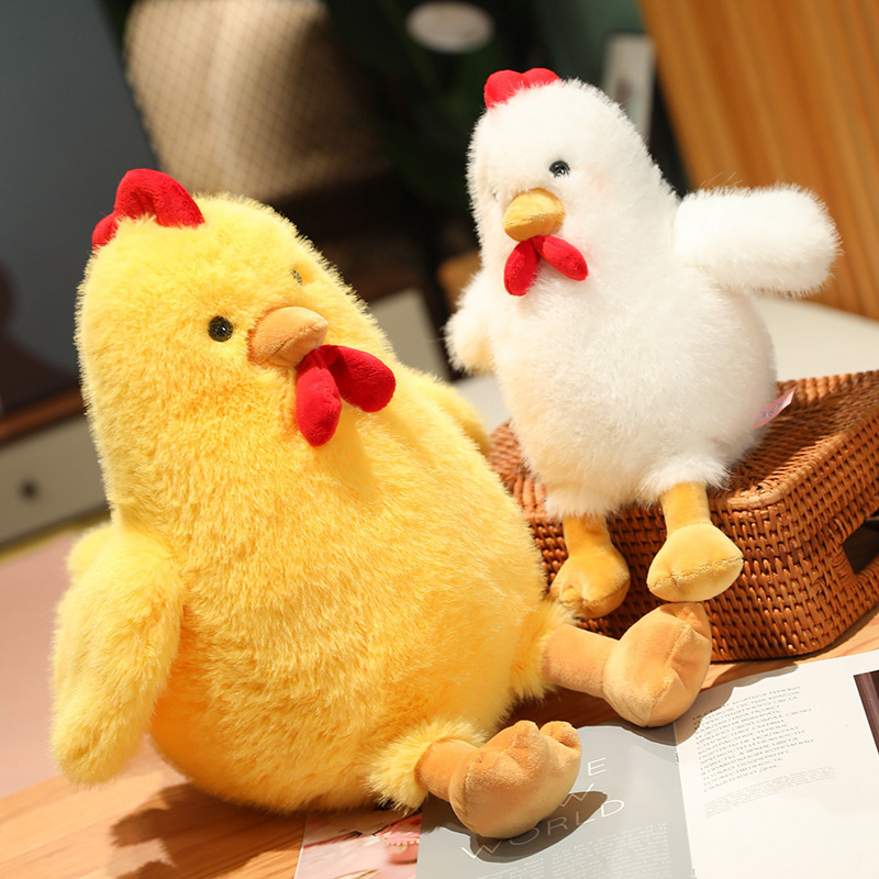 Yellow and White Cute Chicken Plush Toys displayed together, adding soft charm to cozy desks, shelves, and living spaces