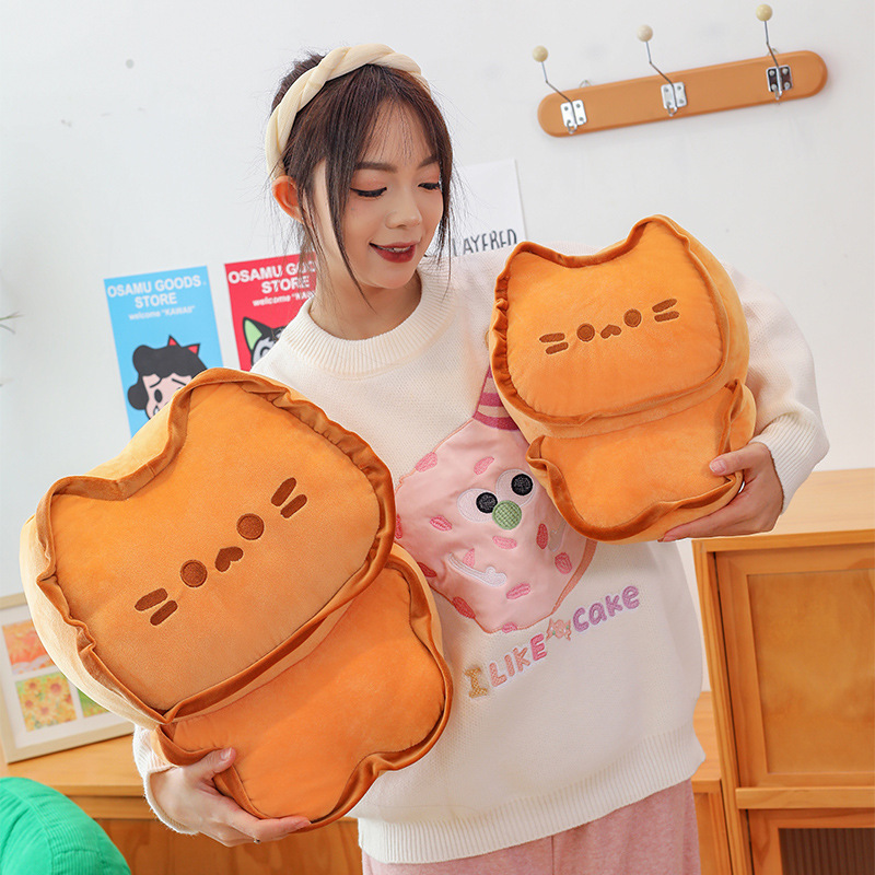 Biscuit Cat Plush Pillows in two sizes featuring a cute biscuit-inspired cat design and soft plush fabric, perfect for hugging, lounging, and adding cozy charm to bedrooms and living spaces