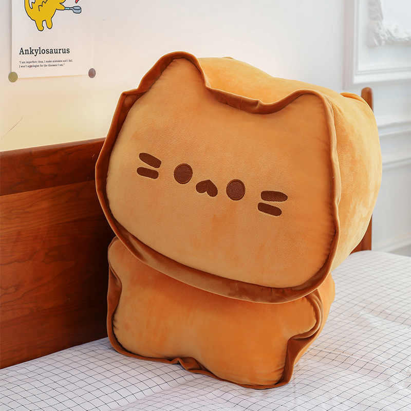 Biscuit Cat Plush Pillow with a cute biscuit-inspired cat design, soft plush fabric, and fluffy PP cotton filling, perfect for hugging, relaxing, and adding cozy charm to bedrooms