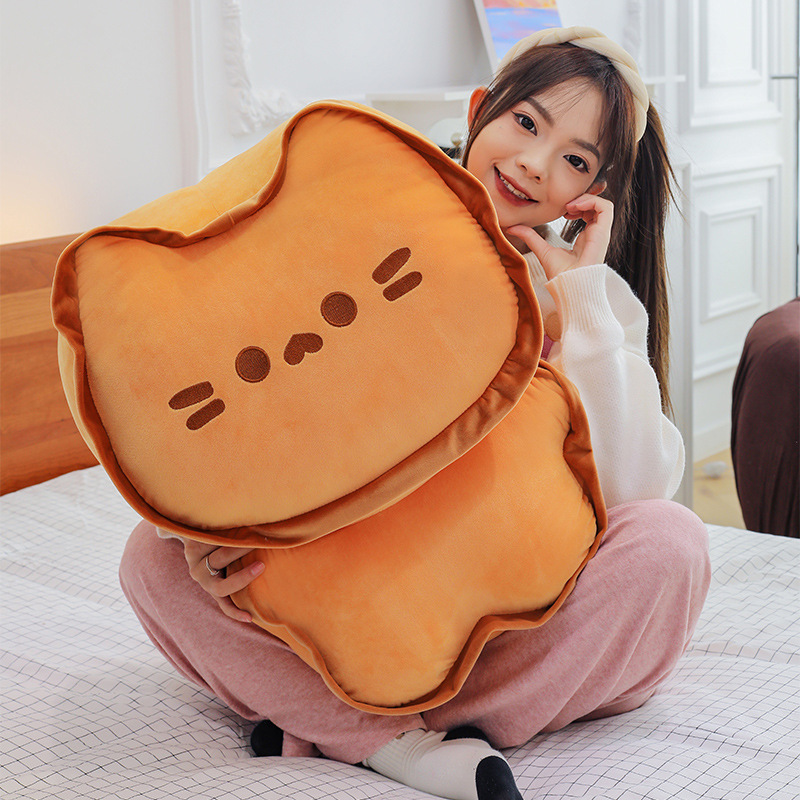 Biscuit Cat Plush Pillow with soft plush fabric and a cute biscuit-inspired cat design, creating a warm and cozy atmosphere for relaxing, decorating, or cuddling