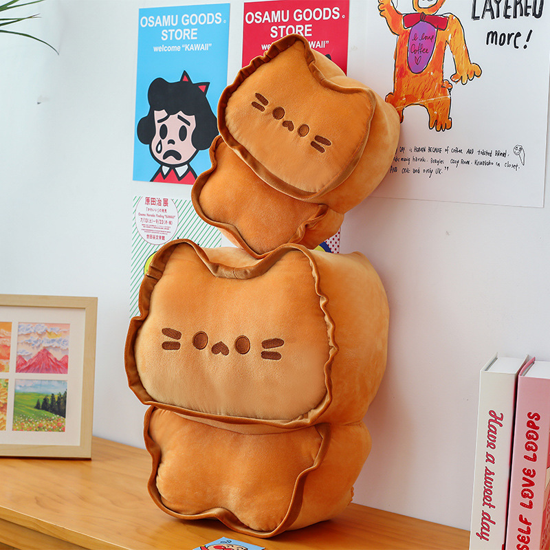 Biscuit Cat Plush Pillows in two sizes displayed together, featuring a cute biscuit-inspired cat design and soft plush fabric, perfect for cozy home decor, hugging, and lounging