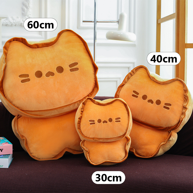 Biscuit Cat Plush Pillow available in 30 cm, 40 cm, and 60 cm sizes, showcasing the cute cat design and size comparison for easy selection