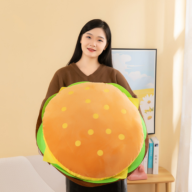 Burger Plush Toy showcasing its soft plush design, perfect for hugging, cuddling, and decorating cozy spaces